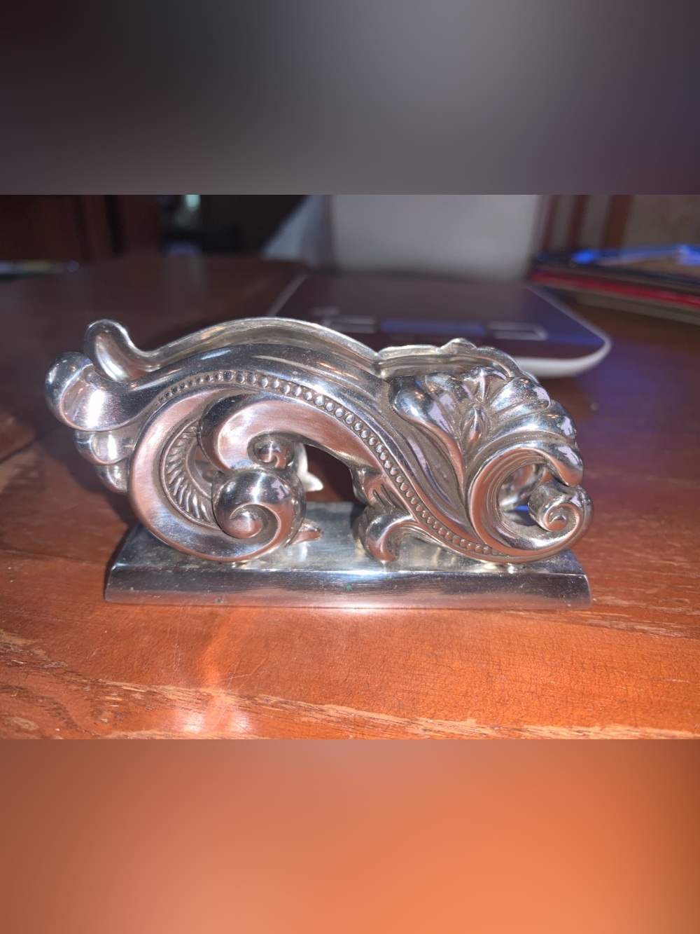 Brighton Le Louvre Silver Plated Scroll Business Card Holder/Mail Holder